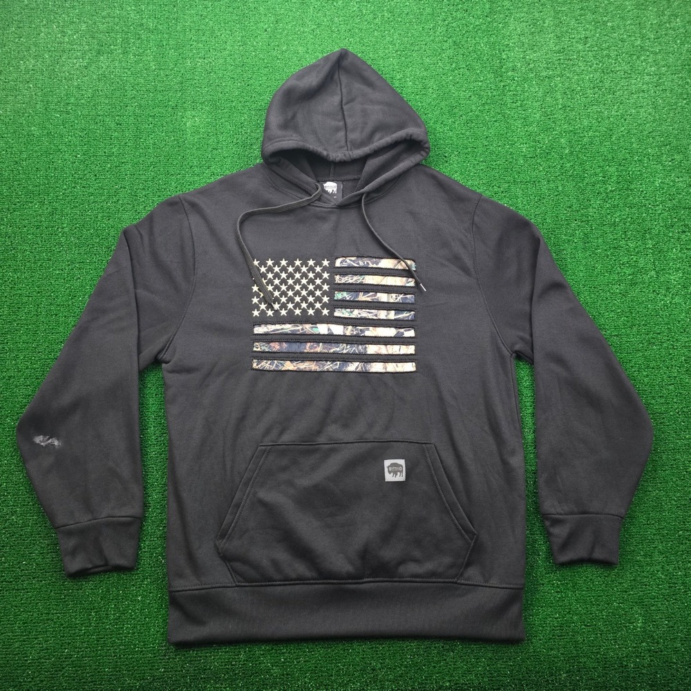 Buffalo Outdoors Hoodie Mens Large Black American Flag Camo Pullover Outdoors‎